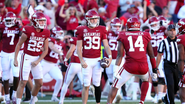 Oct 1, 2022; Fayetteville, Arkansas, USA;  Arkansas Razorbacks kicker Jake Bates (39).