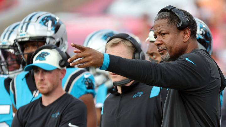 Jan 1, 2023; Tampa, Florida, USA; Carolina Panthers interm head coach Steve Wilks during the second half at Raymond James Stadium. Mandatory Credit: Kim Klement-USA TODAY Sports Jan 1, 2023; Tampa, Florida, USA; Carolina Panthers interm head coach Steve Wilks during the second half at Raymond James Stadium. Mandatory Credit: Kim Klement-USA TODAY Sports