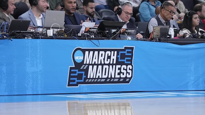Mar 20, 2025; Providence, RI, USA; NCAA March Madness signage is seen during a game between the Clemson Tigers and the McNeese State Cowboys at Amica Mutual Pavilion. Mandatory Credit: Gregory Fisher-Imagn Images