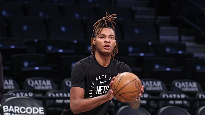 Jan 4, 2025; Brooklyn, New York, USA; Brooklyn Nets forward Noah Clowney (21) warms up before the game against the Philadelphia 76ers at Barclays Center. Mandatory Credit: Vincent Carchietta-Imagn Images Jan 4, 2025; Brooklyn, New York, USA; Brooklyn Nets forward Noah Clowney (21) warms up before the game against the Philadelphia 76ers at Barclays Center. Mandatory Credit: Vincent Carchietta-Imagn Images