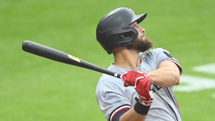 May 17, 2024; Cleveland, Ohio, USA; Minnesota Twins left fielder Alex Kirilloff (19) hits a solo home run in the third inning against the Cleveland Guardians at Progressive Field. Mandatory Credit: David Richard-USA TODAY Sports May 17, 2024; Cleveland, Ohio, USA; Minnesota Twins left fielder Alex Kirilloff (19) hits a solo home run in the third inning against the Cleveland Guardians at Progressive Field. Mandatory Credit: David Richard-USA TODAY Sports