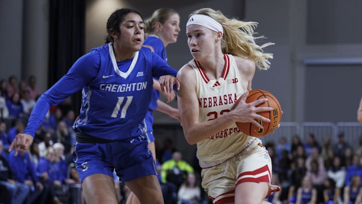 Nebraska women's basketball guard Britt Prince drives against Creighton.