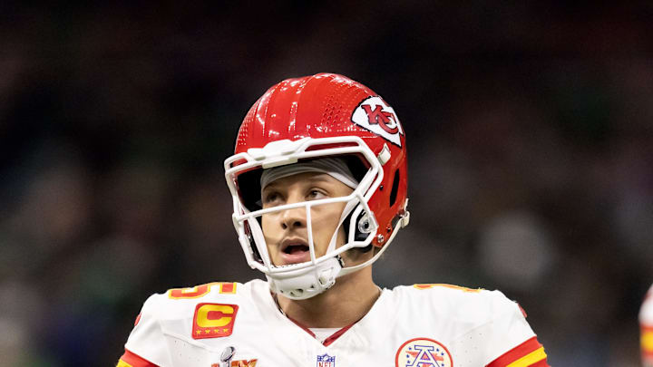 Feb 9, 2025; New Orleans, LA, USA; Kansas City Chiefs quarterback Patrick Mahomes (15) reacts against the Philadelphia Eagles in Super Bowl LIX at Ceasars Superdome. Mandatory Credit: Mark J. Rebilas-Imagn Images Feb 9, 2025; New Orleans, LA, USA; Kansas City Chiefs quarterback Patrick Mahomes (15) reacts against the Philadelphia Eagles in Super Bowl LIX at Ceasars Superdome. Mandatory Credit: Mark J. Rebilas-Imagn Images