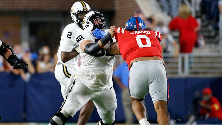 Oct 28, 2023; Oxford, Mississippi, USA; Ole Miss Football defensive lineman Joshua Harris