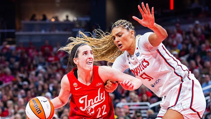 Sep 20, 2026; Indianapolis, Indiana, USA; Indiana Fever guard Caitlin Clark (22) dribbles the ball while Washington Mystics center Lauren Betts (51) defends in the first half at Gainbridge Fieldhouse. Mandatory Credit: Trevor Ruszkowski-Imagn Images Sep 20, 2026; Indianapolis, Indiana, USA; Indiana Fever guard Caitlin Clark (22) dribbles the ball while Washington Mystics center Lauren Betts (51) defends in the first half at Gainbridge Fieldhouse. Mandatory Credit: Trevor Ruszkowski-Imagn Images