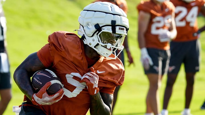 Texas Longhorns running back Jerrick Gibson during his first practice of the spring season on Tuesday, March 25, 2025.