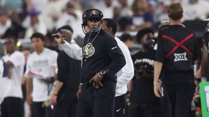 Sep 3, 2026; Atlanta, Georgia, USA;  Colorado Buffaloes head coach Deion Sanders reacts in the second half at Bobby Dodd Stadium at Hyundai Field.  Mandatory Credit: Brett Davis-Imagn Images