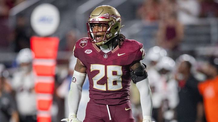 Florida State Seminoles linebacker Mikai Gbayor (28) celebrates a tackle. The Florida State Seminoles defeated the New Mexico State Aggies 34-17 at Doak Campbell Stadium on Saturday, Aug. 29, 2026.