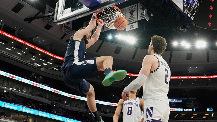Penn State Nittany Lions forward Ivan Juric dunks the ball the against Northwestern Wildcats during the BigTen Tournament at the United Center. Penn State Nittany Lions forward Ivan Juric dunks the ball the against Northwestern Wildcats during the BigTen Tournament at the United Center.