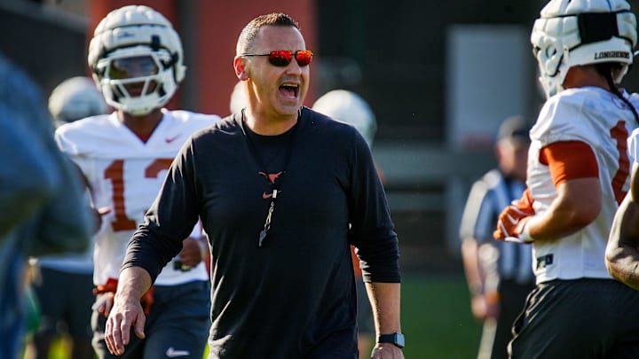 Texas Longhorns Head Coach Steve Sarkisian during their first practice of the spring season on Tuesday, March 25, 2025.