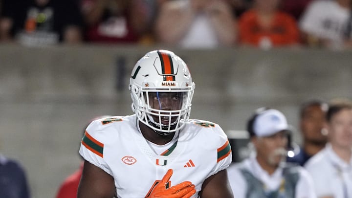 Oct 5, 2024; Berkeley, California, USA; Miami Hurricanes defensive lineman Rueben Bain Jr. (4) during the first quarter against the California Golden Bears at California Memorial Stadium.