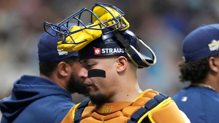 Oct 23, 2026; Milwaukee, Wisconsin, USA; Milwaukee Brewers catcher William Contreras (24) looks on after a win in game one of the 2026 World Series against the Tampa Bay Rays at American Family Field. Mandatory Credit: Michael McLoone-Imagn Images Oct 23, 2026; Milwaukee, Wisconsin, USA; Milwaukee Brewers catcher William Contreras (24) looks on after a win in game one of the 2026 World Series against the Tampa Bay Rays at American Family Field. Mandatory Credit: Michael McLoone-Imagn Images