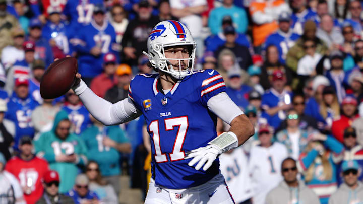 Buffalo Bills quarterback Josh Allen throws the ball against the Miami Dolphins.