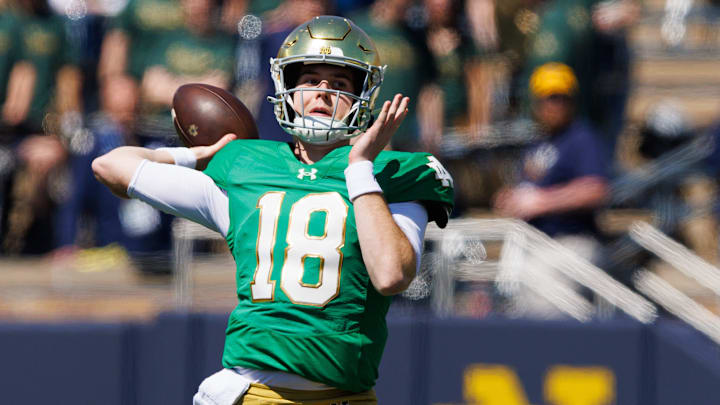 Notre Dame quarterback Steve Angeli during the Notre Dame Blue-Gold spring football game at Notre Dame Stadium on Saturday, April 12, 2025, in South Bend.