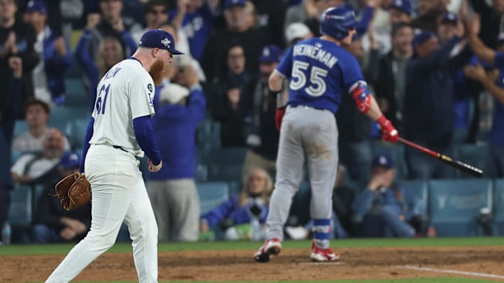 Oct 27, 2025; Los Angeles, California, USA; Los Angeles Dodgers pitcher Will Klein reacts after the end of the eighteenth inning against the Toronto Blue Jays in game three of the 2025 MLB World Series at Dodger Stadium. Mandatory Credit: Kiyoshi Mio-Imagn Images Oct 27, 2025; Los Angeles, California, USA; Los Angeles Dodgers pitcher Will Klein reacts after the end of the eighteenth inning against the Toronto Blue Jays in game three of the 2025 MLB World Series at Dodger Stadium. Mandatory Credit: Kiyoshi Mio-Imagn Images