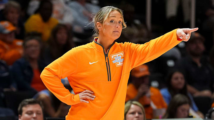 Tennessee head coach Kim Caldwell during a basketball game between the Lady Vols and Samford held at Thompson-Boling Arena at Food City Center in Knoxville on Tuesday, Nov. 5, 2024.