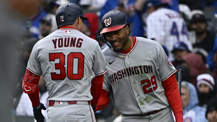 Washington Nationals outfielders Jacob Young and James Wood