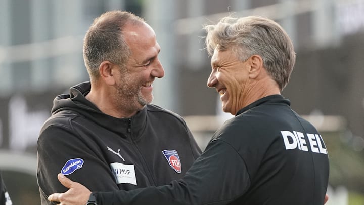Frank Schmidt (l.) und Horst Steffen sehen sich in der Bundesliga 25/26 wieder