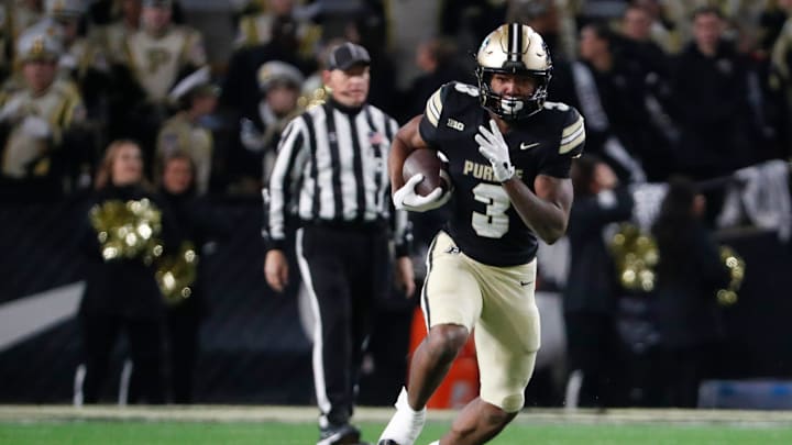 Purdue Boilermakers running back Jaheim Merriweather (3) rushes the ball 