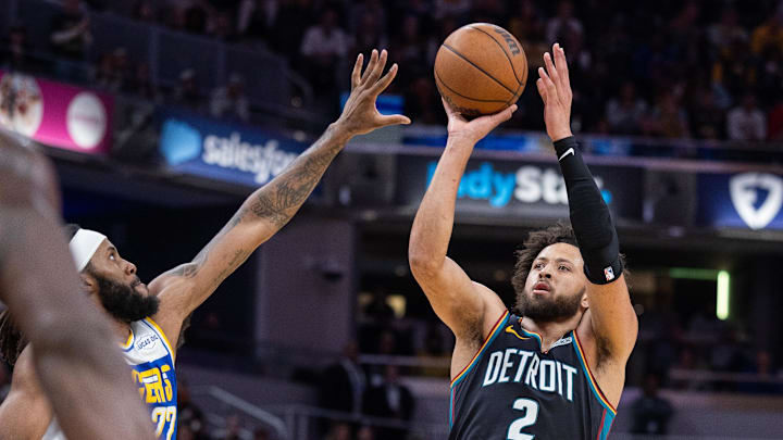 Nov 24, 2025; Indianapolis, Indiana, USA; Detroit Pistons guard Cade Cunningham (2) shoots the ball while Indiana Pacers forward Isaiah Jackson (22) defends in the second half at Gainbridge Fieldhouse. Mandatory Credit: Trevor Ruszkowski-Imagn Images Nov 24, 2025; Indianapolis, Indiana, USA; Detroit Pistons guard Cade Cunningham (2) shoots the ball while Indiana Pacers forward Isaiah Jackson (22) defends in the second half at Gainbridge Fieldhouse. Mandatory Credit: Trevor Ruszkowski-Imagn Images