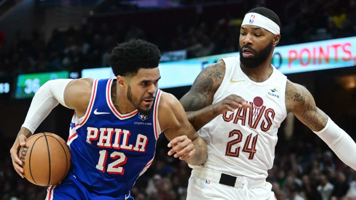 Mar 29, 2024; Cleveland, Ohio, USA; Philadelphia 76ers forward Tobias Harris (12) drives to the Mar 29, 2024; Cleveland, Ohio, USA; Philadelphia 76ers forward Tobias Harris (12) drives to the