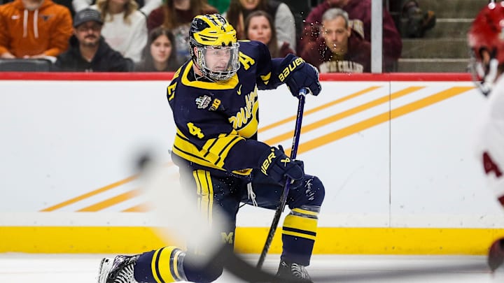 Gavin Brindley (4) - Michigan Wolverines in the Frozen Four semifinals - April 2024