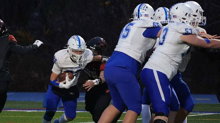 Alex Gaugler (22) runs the ball for Haldane in the Section I Class D championship game against Tuckahoe last season. The Blue Devils were forced to cancel their week two matchup against the Tigers this season due to low numbers. Alex Gaugler (22) runs the ball for Haldane in the Section I Class D championship game against Tuckahoe last season. The Blue Devils were forced to cancel their week two matchup against the Tigers this season due to low numbers.