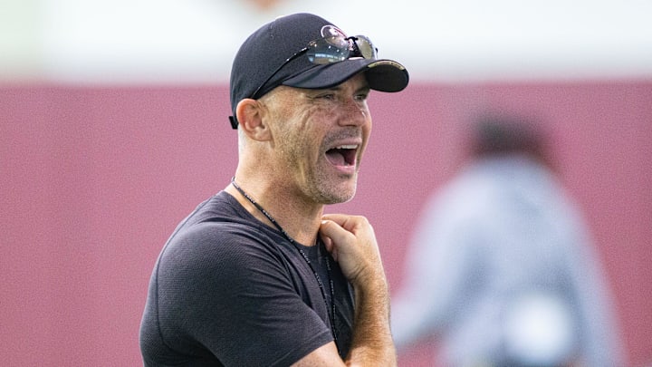 Florida State football head coach Mike Norvell leads the Seminole football practice on Wednesday, Aug. 16, 2023.