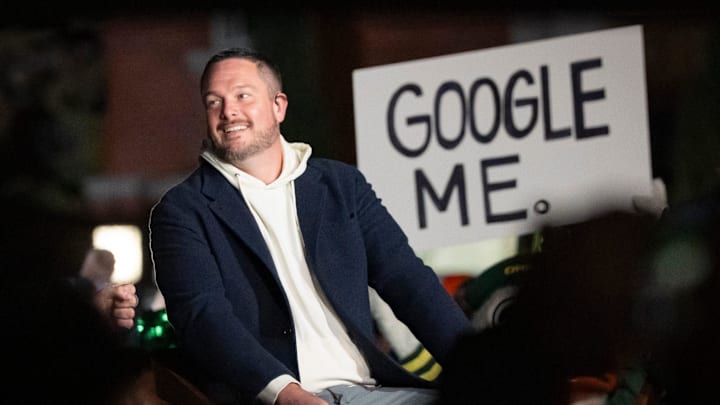 Oregon head coach Dan Lanning sits for an interview during ESPN’s “College GameDay” on the campus of the University of Oregon on Oct. 11, 2025, in Eugene, Oregon.