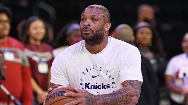 New York Knicks forward P.J. Tucker (17) warms up before the game against the Washington Wizards.