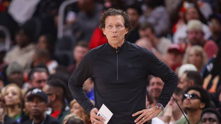 Apr 30, 2026; Atlanta, Georgia, USA; Atlanta Hawks head coach Quin Snyder on the sideline against the New York Knicks in the first quarter during game six of the first round of the 2026 NBA Playoffs at State Farm Arena. Mandatory Credit: Brett Davis-Imagn Images