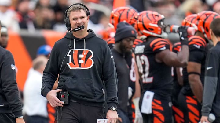 Cincinnati Bengals head coach Zac Taylor walks the sideline in the second quarter of the NFL Week 17 game between the Cincinnati Bengals and the Arizona Cardinals at Paycor Stadium in Downtown Cincinnati on Sunday, Dec. 28, 2025. The Bengals led 23-7 at halftime. Cincinnati Bengals head coach Zac Taylor walks the sideline in the second quarter of the NFL Week 17 game between the Cincinnati Bengals and the Arizona Cardinals at Paycor Stadium in Downtown Cincinnati on Sunday, Dec. 28, 2025. The Bengals led 23-7 at halftime.