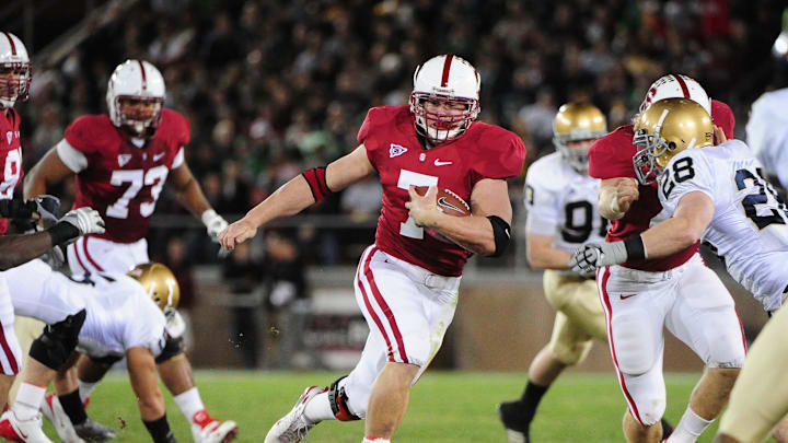 November 28, 2009; Stanford, CA, USA; Stanford Cardinal running back Toby Gerhart (7) carries the ball during the first quarter against the Notre Dame Fighting Irish at Stanford Stadium. The Fighting Irish defeated the Cardinal 45-38. Mandatory Credit: Kyle Terada-Imagn Images