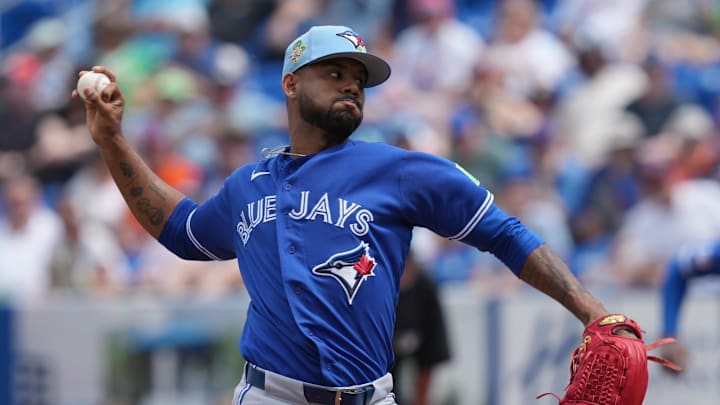 Mar 15, 2026; Port St. Lucie, Florida, USA;  Toronto Blue Jays pitcher Angel Bastardo (99) pitches in the third inning against the New York Mets at Clover Park. Mandatory Credit: Jim Rassol-Imagn Images