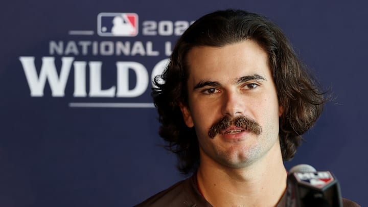 Dylan Cease addresses reporters before Game 1 of the National League Wild Card Series between the San Diego Padres and the Chicago Cubs. Dylan Cease addresses reporters before Game 1 of the National League Wild Card Series between the San Diego Padres and the Chicago Cubs.