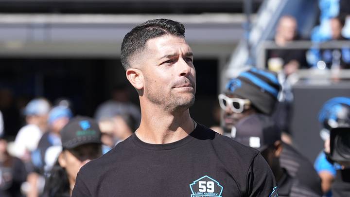 Oct 25, 2026; Charlotte, North Carolina, USA;  Carolina Panthers head coach Dave Canales looks on before the game against the Tampa Bay Buccaneers at Bank of America Stadium.  Mandatory Credit: Jim Dedmon-Imagn Images