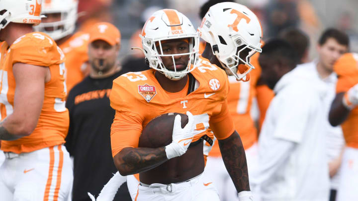 Tennessee running back Cameron Seldon (23) warming up for the Citrus Bowl NCAA College football game on Monday, January 1, 2024 in Orlando, Fla. Tennessee running back Cameron Seldon (23) warming up for the Citrus Bowl NCAA College football game on Monday, January 1, 2024 in Orlando, Fla.