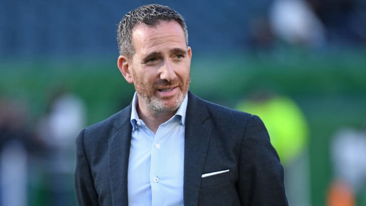 Nov 3, 2024; Philadelphia, Pennsylvania, USA; Philadelphia Eagles general manager Howie Roseman during pregame warmups against the Jacksonville Jaguars at Lincoln Financial Field. Mandatory Credit: Eric Hartline-Imagn Images