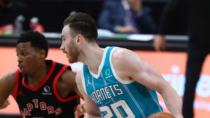 Jan 16, 2021; Tampa, Florida, USA; Gordon Hayward and Kyle Lowry