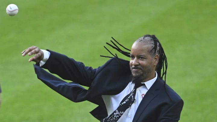 Former Cleveland player Manny Ramirez throws out a ceremonial first pitch after he was inducted to the team s hall of fame prior to a game against the Detroit Tigers at Progressive Field in 2023. Former Cleveland player Manny Ramirez throws out a ceremonial first pitch after he was inducted to the team s hall of fame prior to a game against the Detroit Tigers at Progressive Field in 2023.