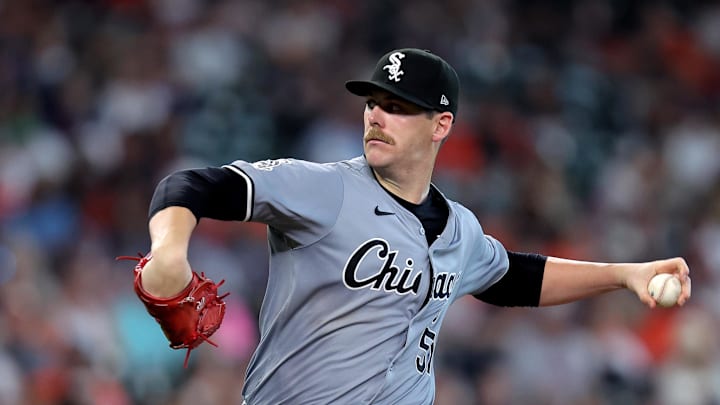Chicago White Sox starting pitcher Ky Bush (57) delivers a pich against the Houston Astros during the fifth inning at Minute Maid Park in 2024.