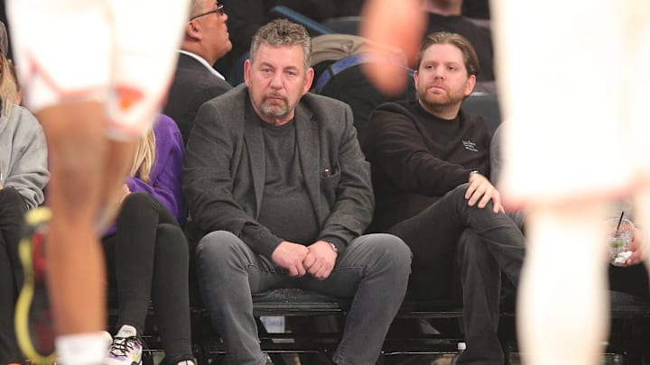 Feb 12, 2020; New York, New York, USA; New York Knicks executive chairman James Dolan watches the game during the first quarter against the Washington Wizards at Madison Square Garden. Mandatory Credit: Brad Penner-Imagn Images