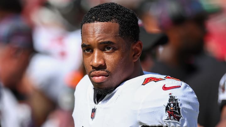 Tampa Bay Buccaneers running back Sean Tucker (44) looks on against the Philadelphia Eagles in the third quarter at Raymond James Stadium. Tampa Bay Buccaneers running back Sean Tucker (44) looks on against the Philadelphia Eagles in the third quarter at Raymond James Stadium.