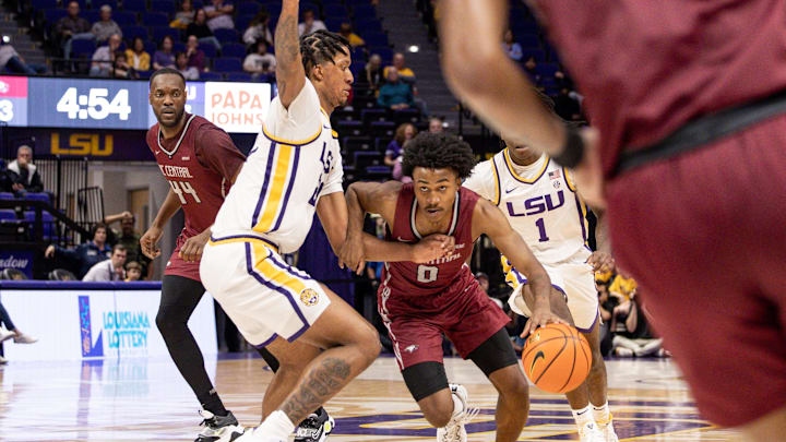 Dec 13, 2022; Baton Rouge, Louisiana, USA; North Carolina Central Eagles guard Fred Cleveland Jr. drives to the rim. 