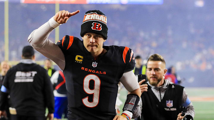 Dec 28, 2024; Cincinnati, Ohio, USA; Cincinnati Bengals quarterback Joe Burrow (9) runs off the field after the victory over the Denver Broncos at Paycor Stadium. Mandatory Credit: Katie Stratman-Imagn Images