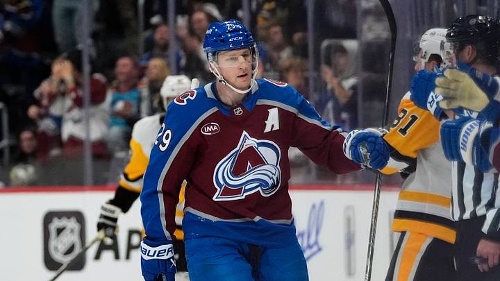 Oct 16, 2026; Denver, Colorado, USA; Colorado Avalanche center Nathan MacKinnon (29) following his goal in the third period against the Pittsburgh Penguins at Ball Arena. Mandatory Credit: Ron Chenoy-Imagn Images Oct 16, 2026; Denver, Colorado, USA; Colorado Avalanche center Nathan MacKinnon (29) following his goal in the third period against the Pittsburgh Penguins at Ball Arena. Mandatory Credit: Ron Chenoy-Imagn Images
