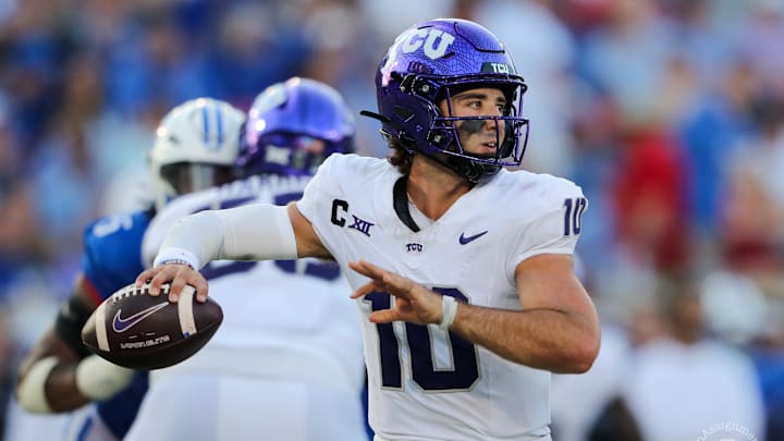 TCU quarterback during the second half of the game against SMU. TCU quarterback during the second half of the game against SMU.