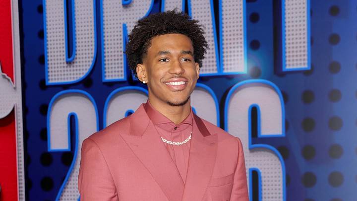 Jun 23, 2026; New York, NY, USA; Draft prospect Dailyn Swain poses for photos on the red carpet before the 2026 NBA draft at Barclays Center. Mandatory Credit: Brad Penner-Imagn Images Jun 23, 2026; New York, NY, USA; Draft prospect Dailyn Swain poses for photos on the red carpet before the 2026 NBA draft at Barclays Center. Mandatory Credit: Brad Penner-Imagn Images