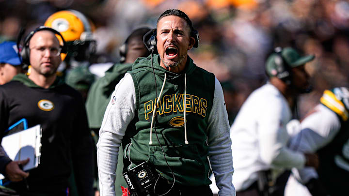 Green Bay Packers head coach Matt LaFleur reacts to a play against Detroit Lions during the first half at Lambeau Field in Green Bay, Wis., on Sunday, September 7, 2025.