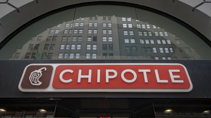 Sign at the entrance to a Chipotle store in Manhattan...